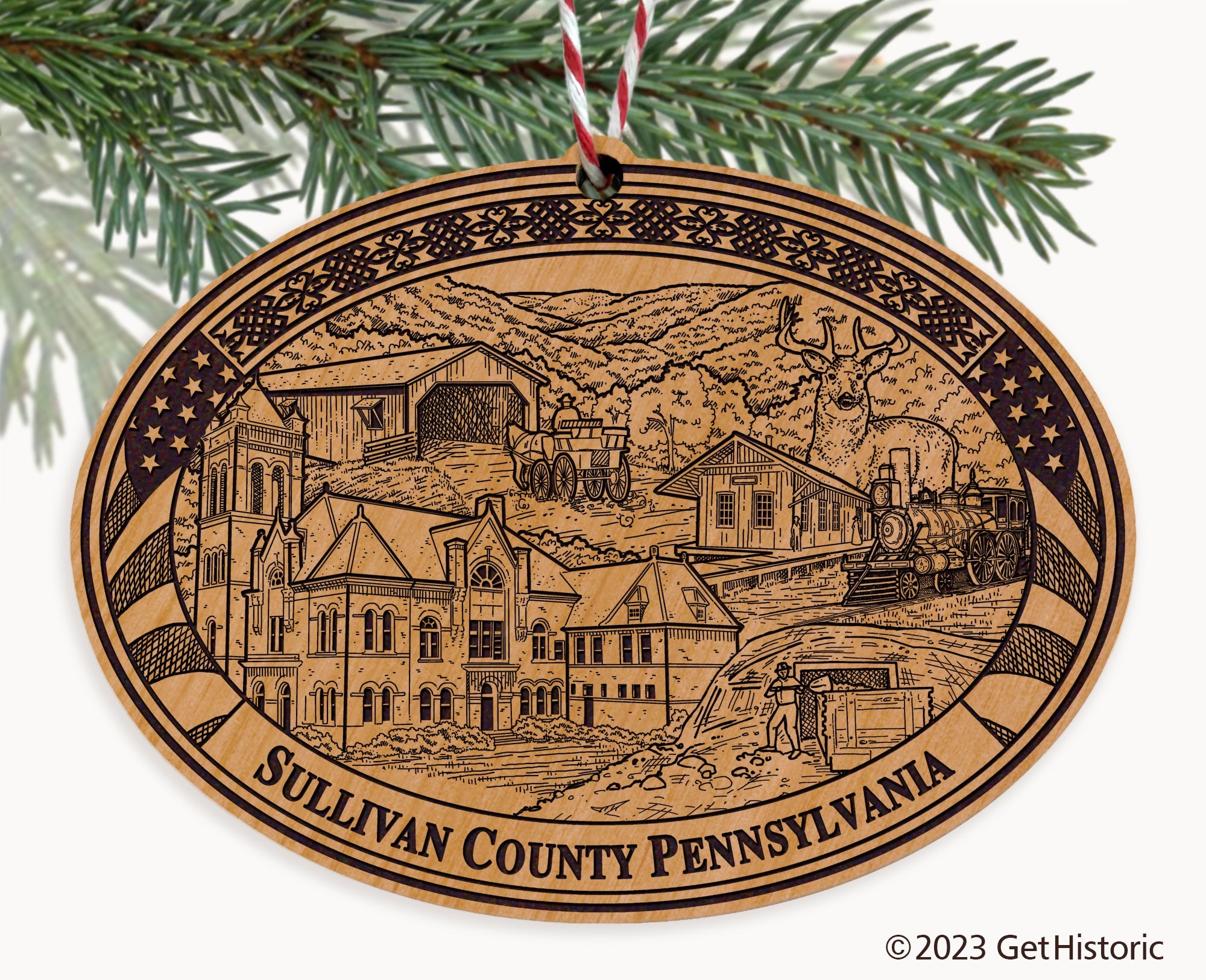 Sullivan County Pennsylvania Engraved Natural Ornament
