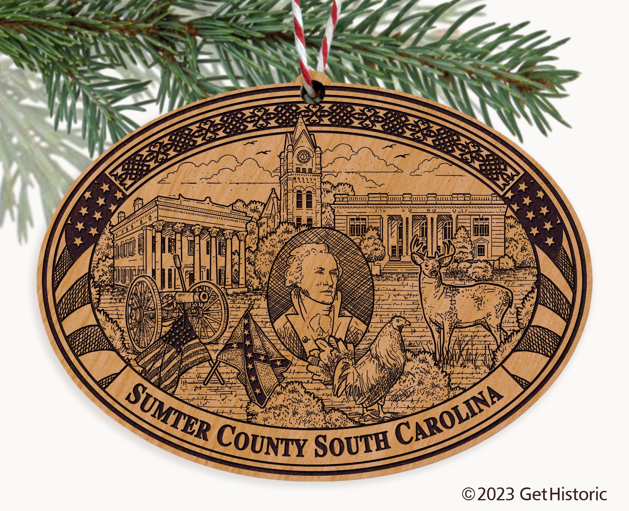 Sumter County South Carolina Engraved Natural Ornament