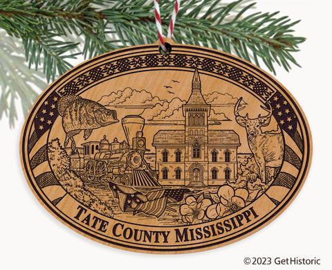 Tate County Mississippi Engraved Natural Ornament