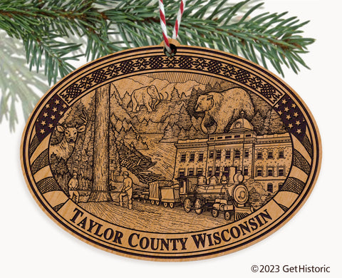 Taylor County Wisconsin Engraved Natural Ornament