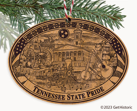 Tennessee State Natural Wood Engraved Ornament