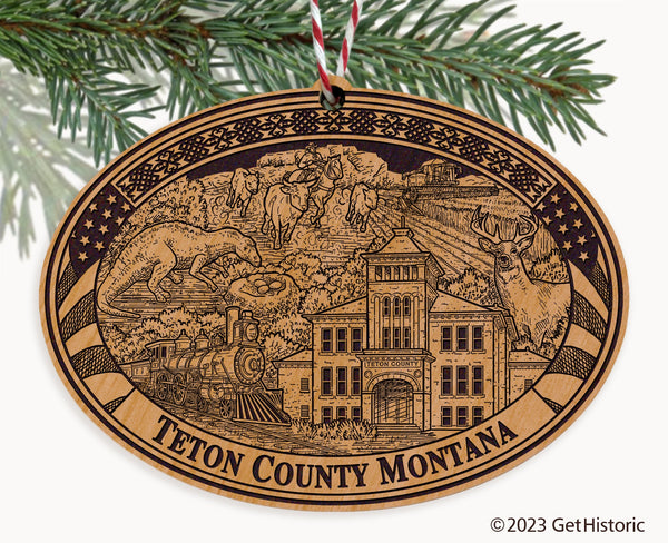 Teton County Montana Engraved Natural Ornament