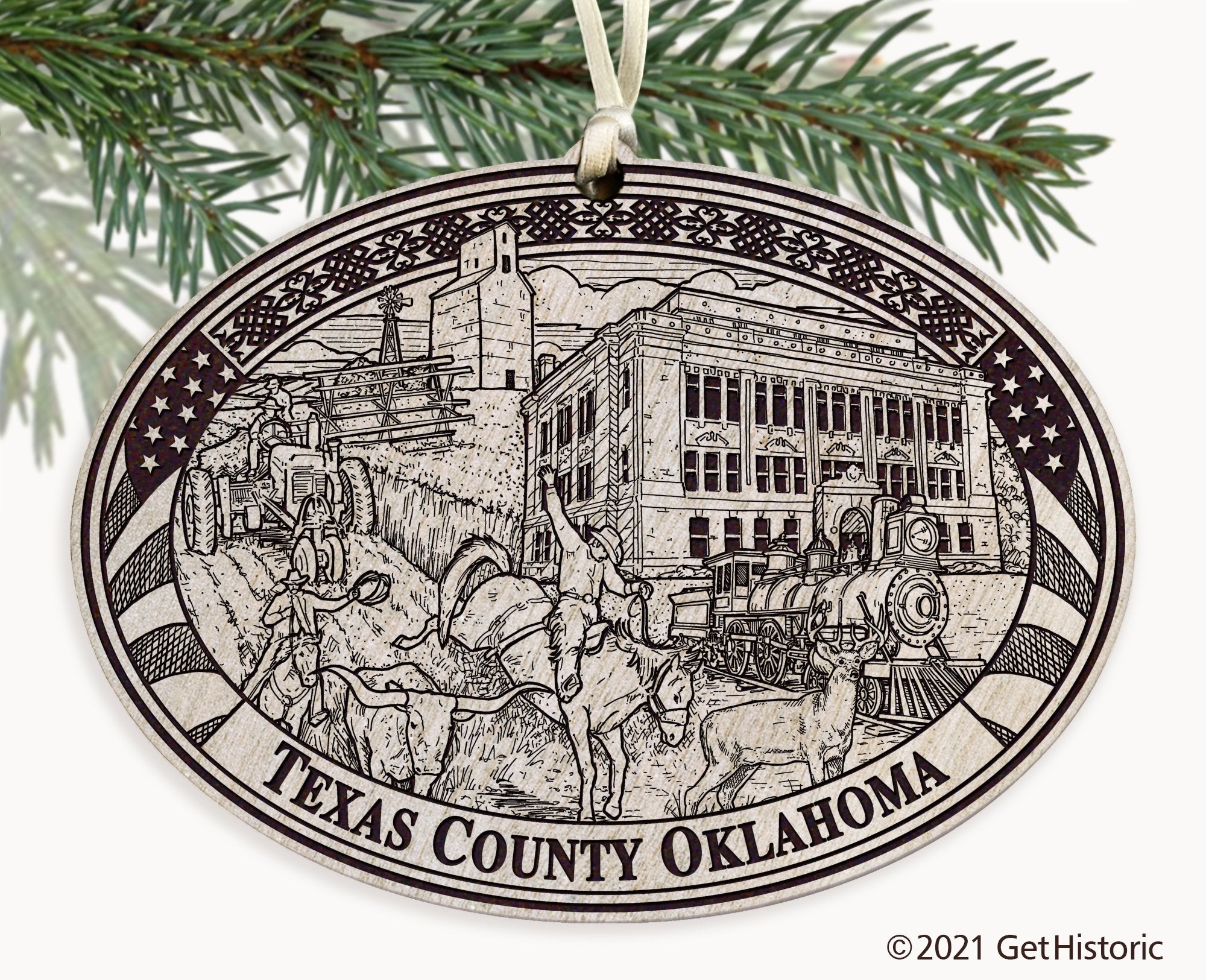 Texas County Oklahoma Engraved Ornament