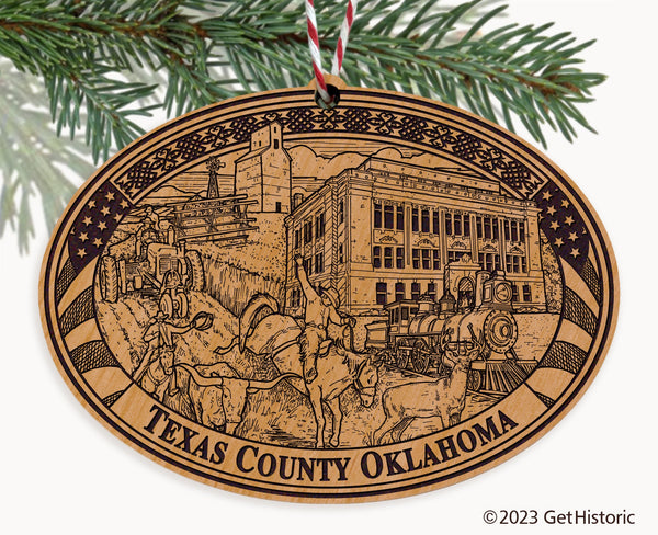 Texas County Oklahoma Engraved Natural Ornament