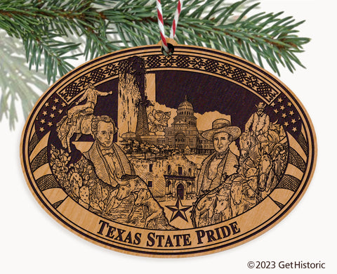 Texas State Natural Wood Engraved Ornament
