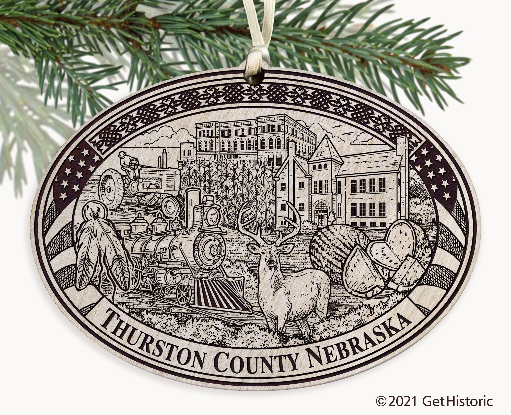 Thurston County Nebraska Engraved Ornament