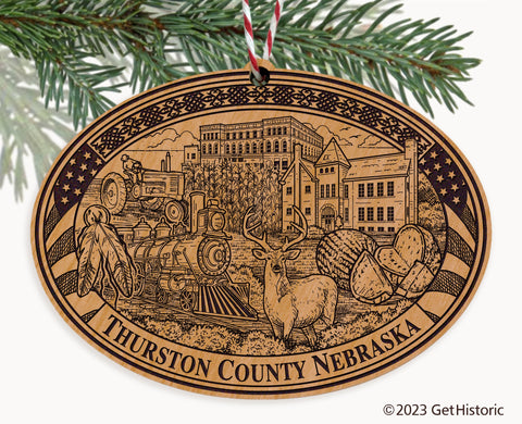 Thurston County Nebraska Engraved Natural Ornament