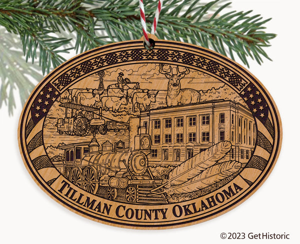 Tillman County Oklahoma Engraved Natural Ornament