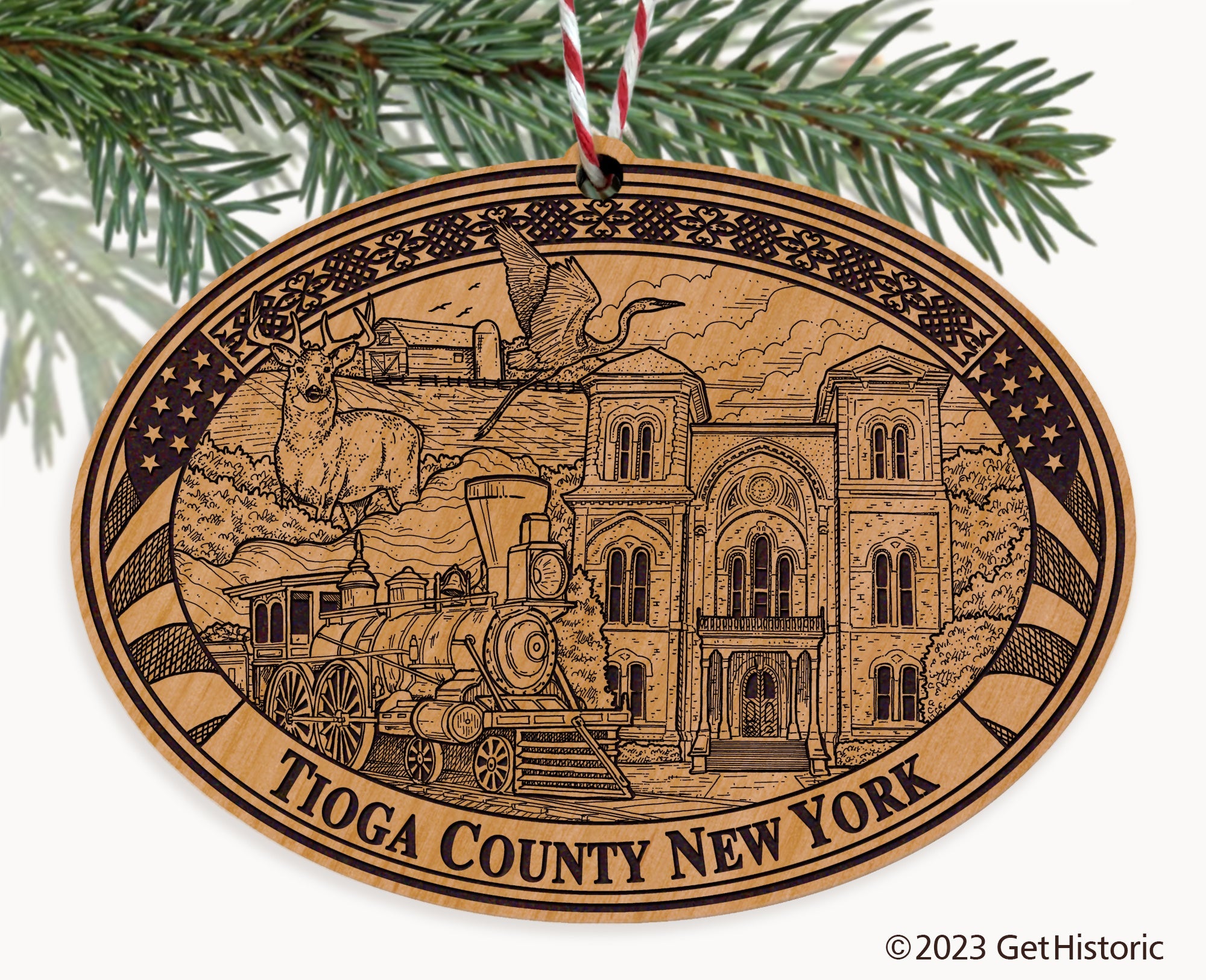Tioga County New York Engraved Natural Ornament