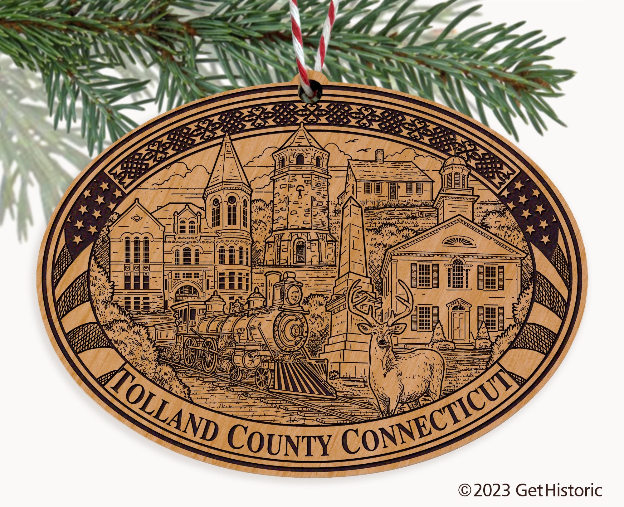 Tolland County Connecticut Engraved Natural Ornament