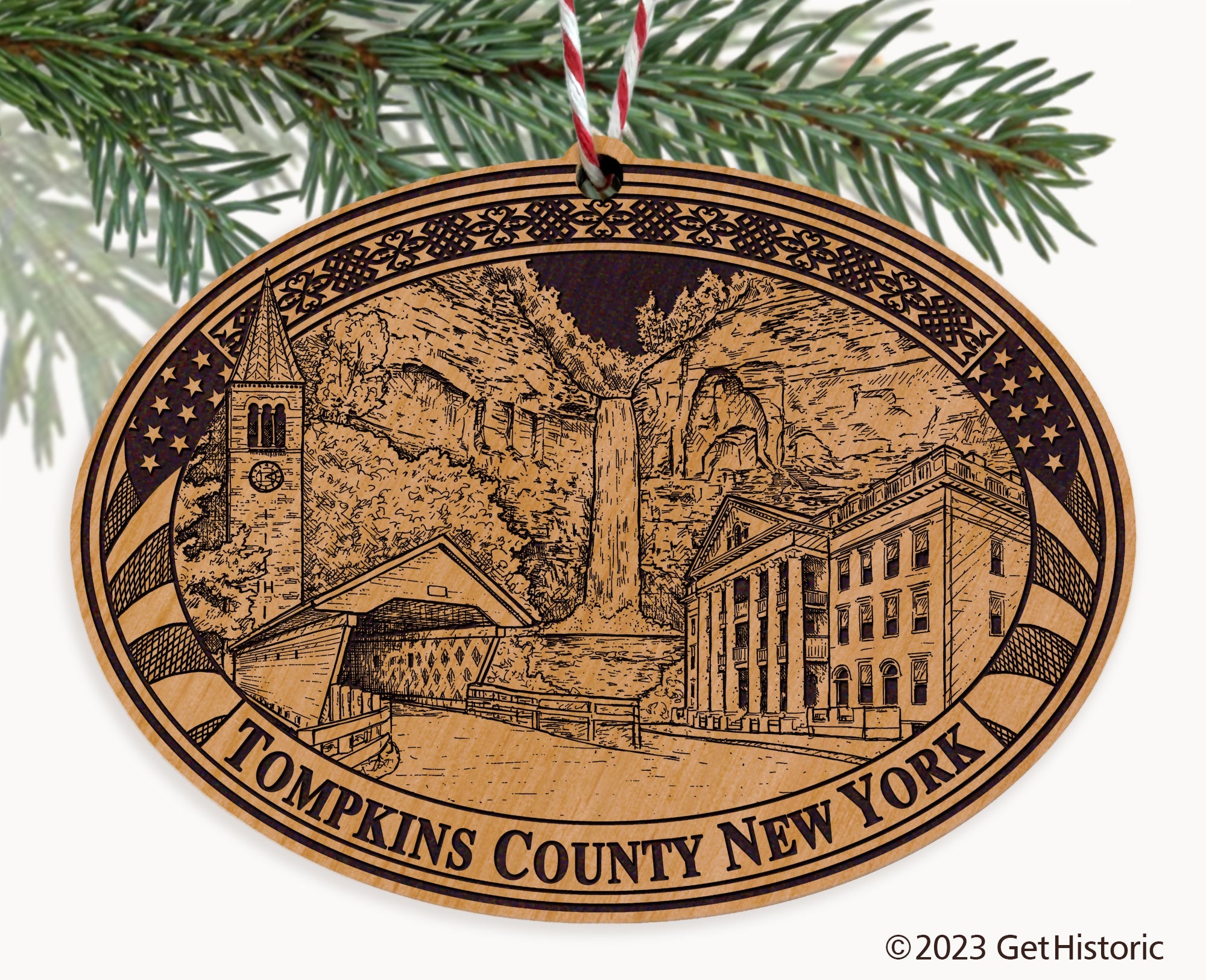 Tompkins County New York Engraved Natural Ornament