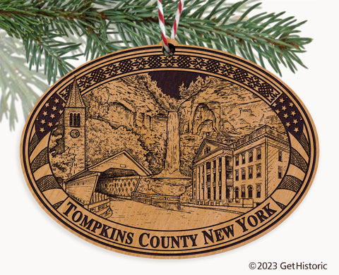 Tompkins County New York Engraved Natural Ornament