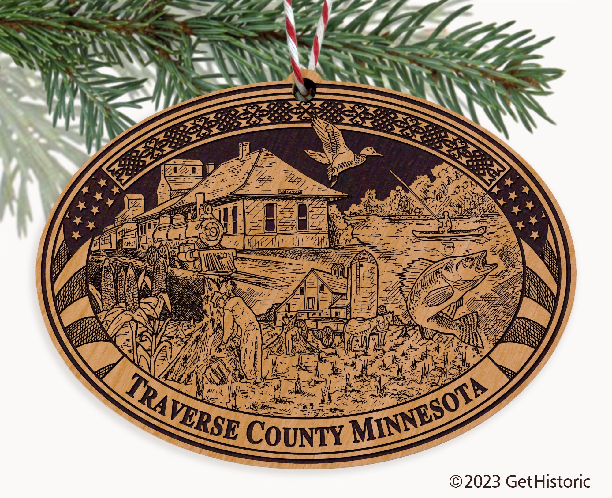 Traverse County Minnesota Engraved Natural Ornament