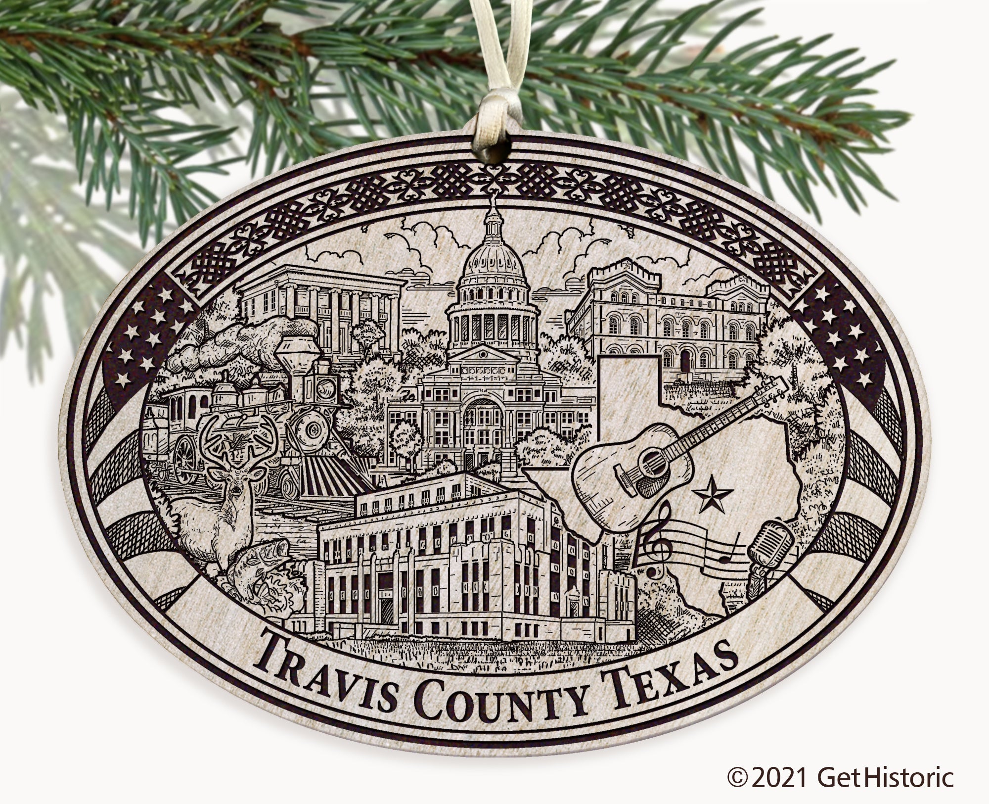 Travis County Texas Engraved Ornament
