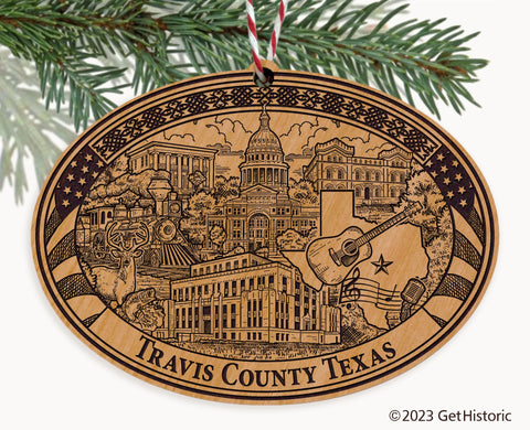 Travis County Texas Engraved Natural Ornament