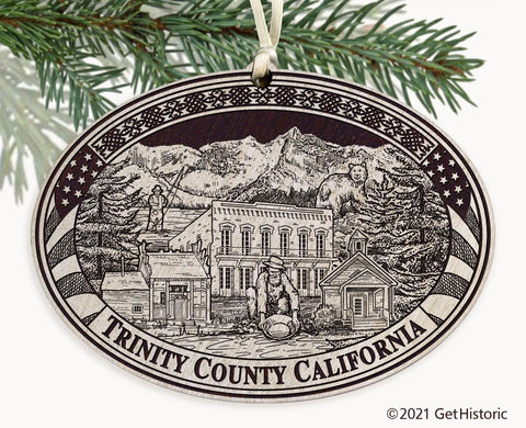 Trinity County California Engraved Natural Ornament