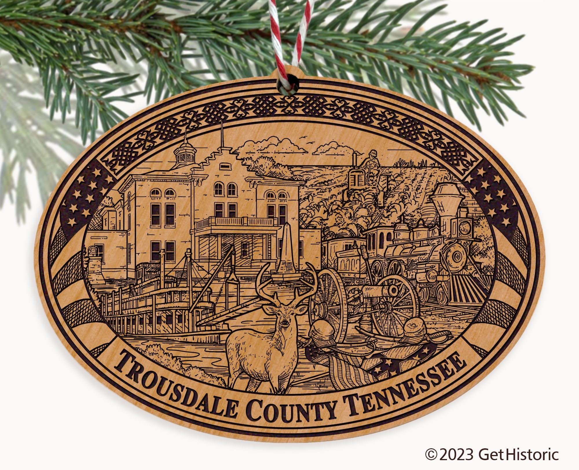 Trousdale County Tennessee Engraved Natural Ornament