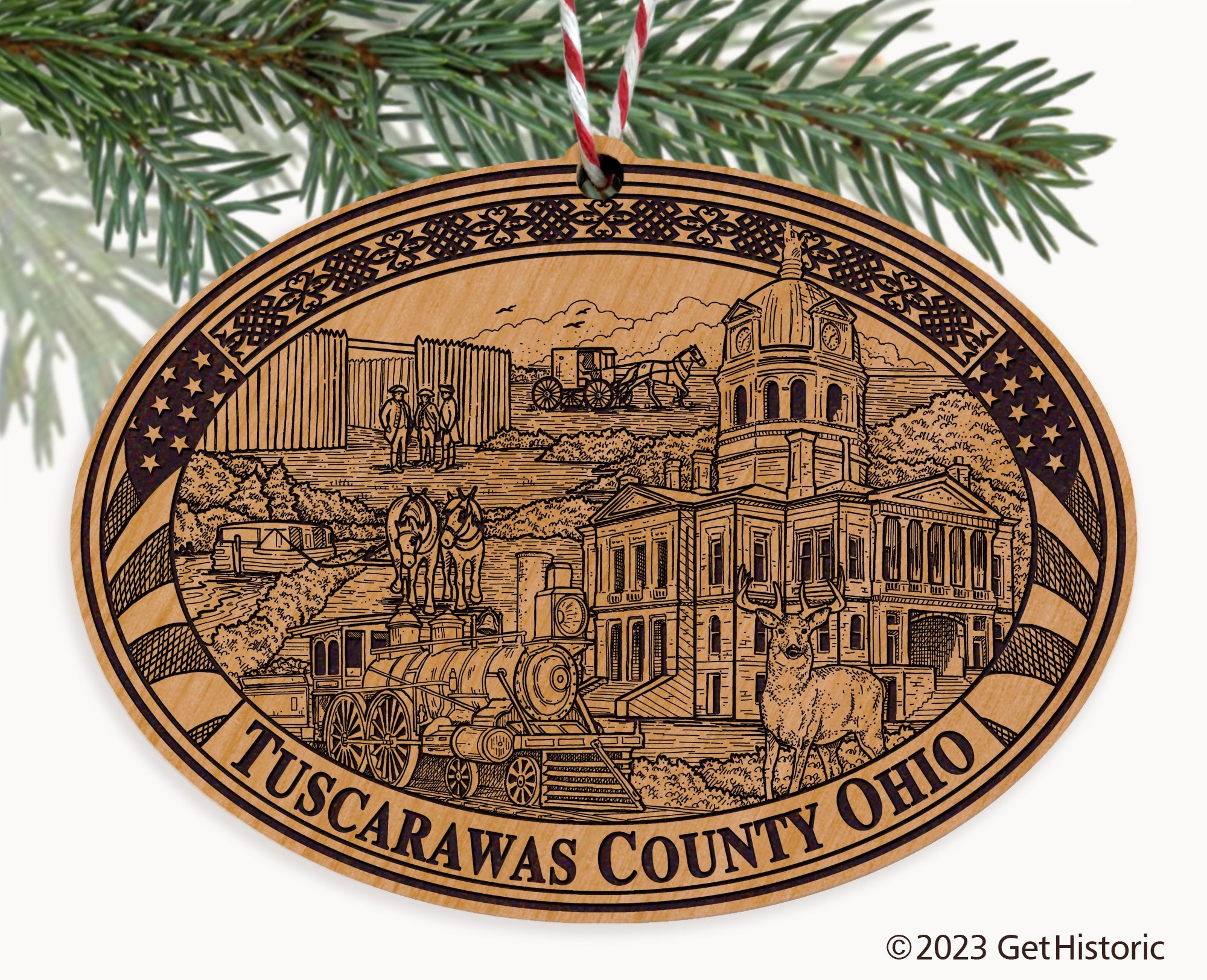 Tuscarawas County Ohio Engraved Natural Ornament