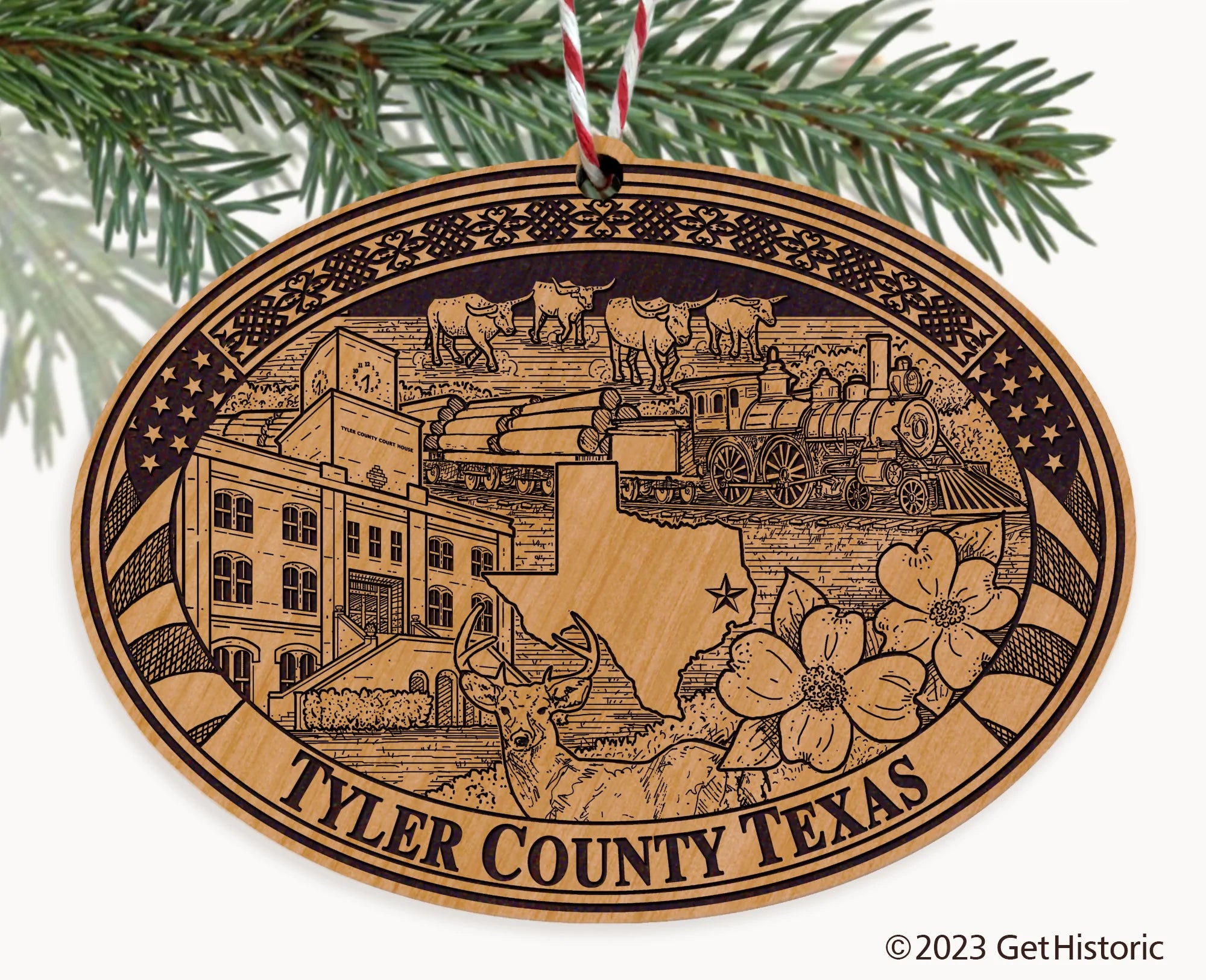 Tyler County Texas Engraved Natural Ornament