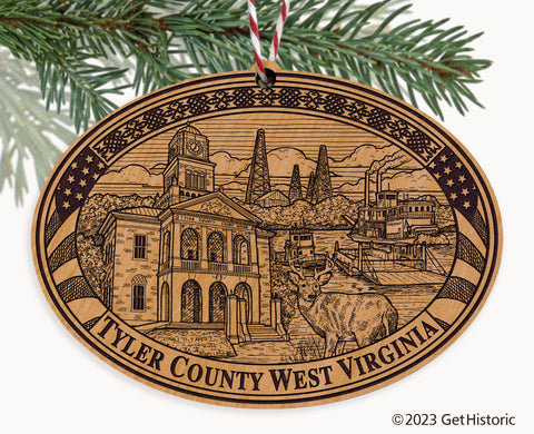 Tyler County West Virginia Engraved Natural Ornament