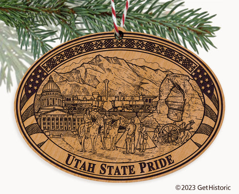 Utah State Natural Wood Engraved Ornament