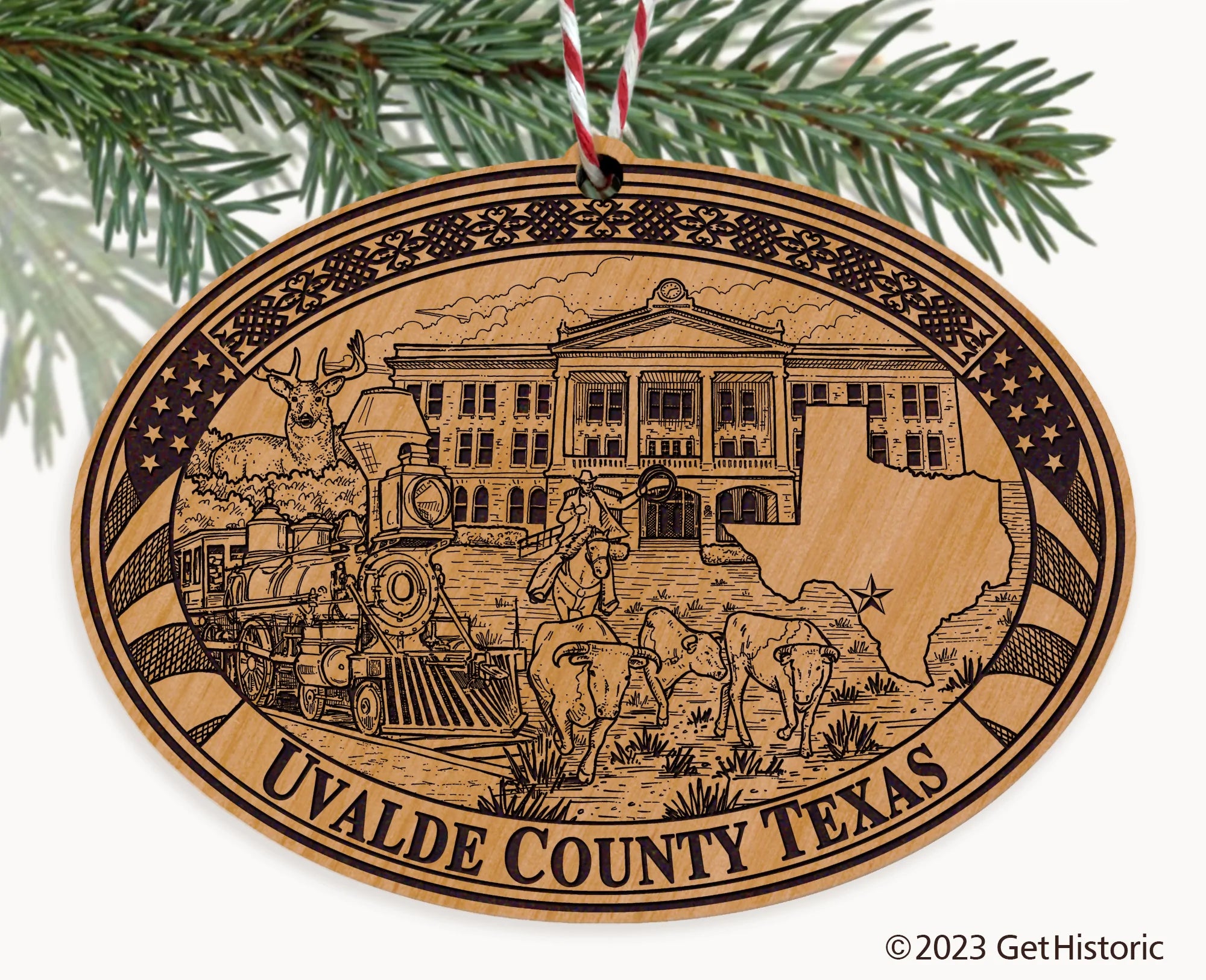 Uvalde County Texas Engraved Natural Ornament