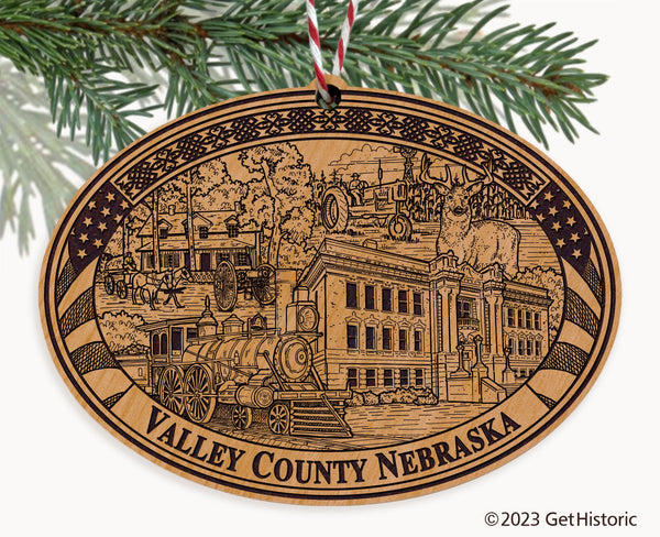 Valley County Nebraska Engraved Natural Ornament