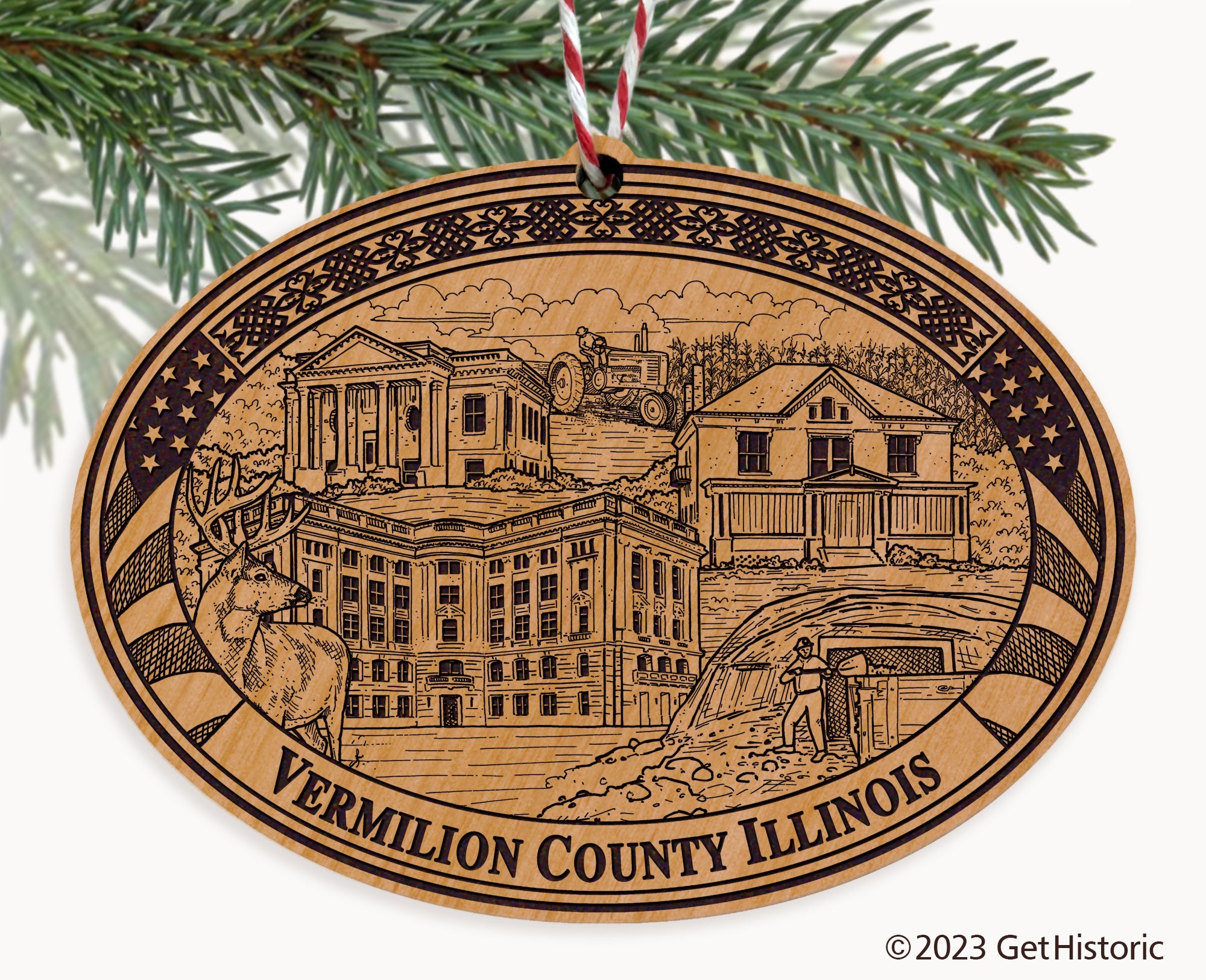 Vermilion County Illinois Engraved Natural Ornament