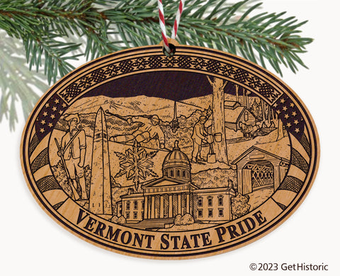 Vermont State Natural Wood Engraved Ornament
