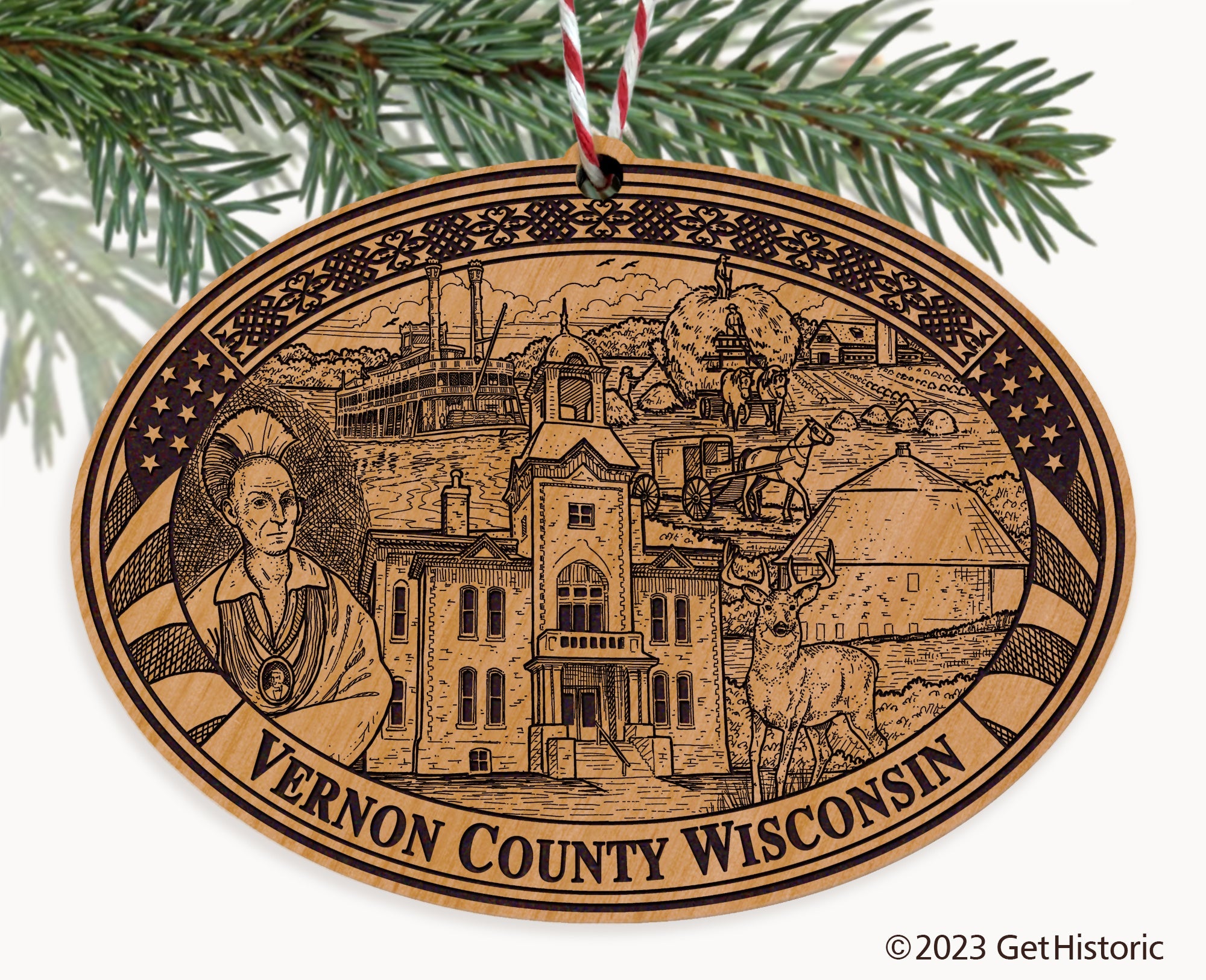 Vernon County Wisconsin Engraved Natural Ornament