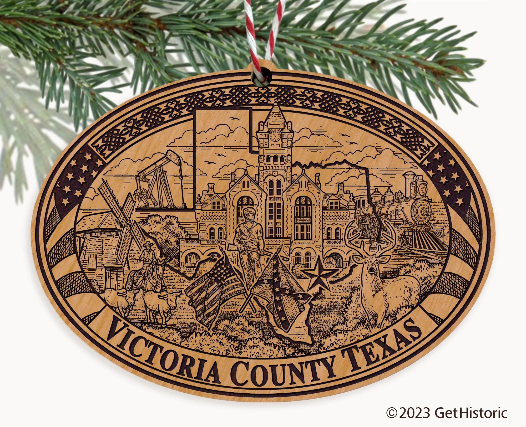 Victoria County Texas Engraved Natural Ornament