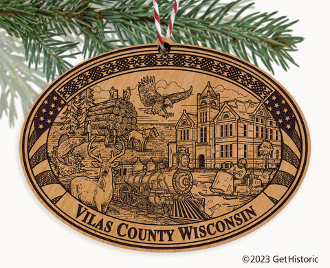 Vilas County Wisconsin Engraved Natural Ornament