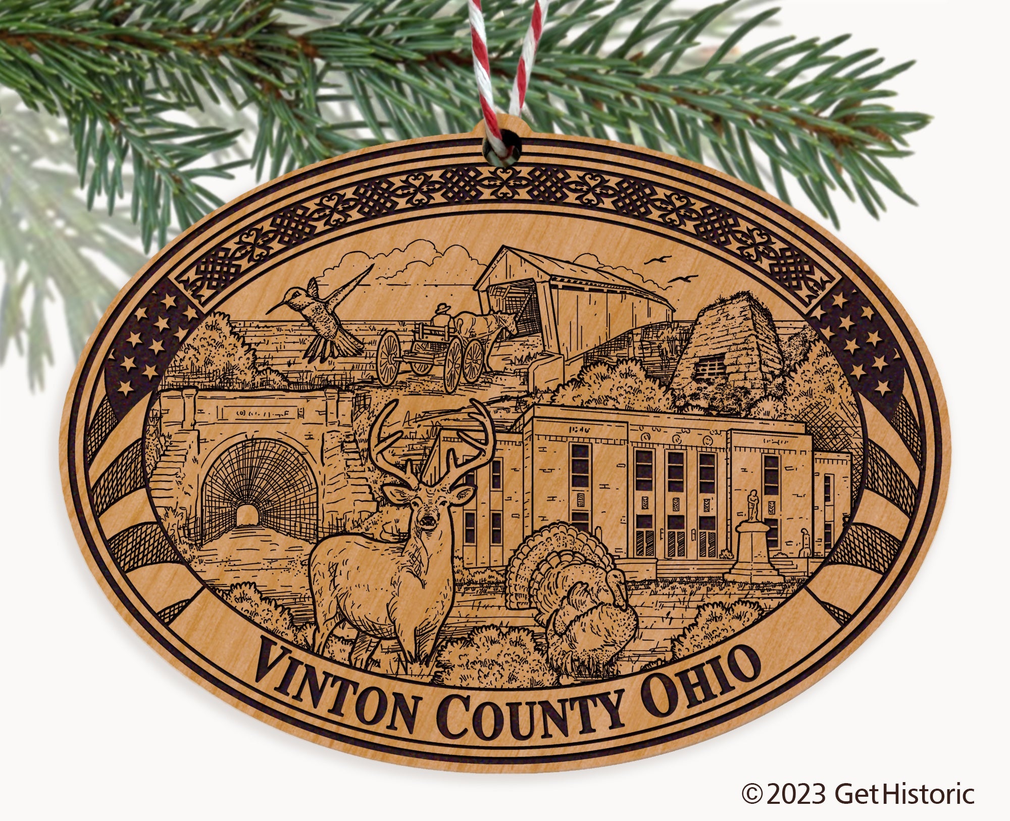 Vinton County Ohio Engraved Natural Ornament