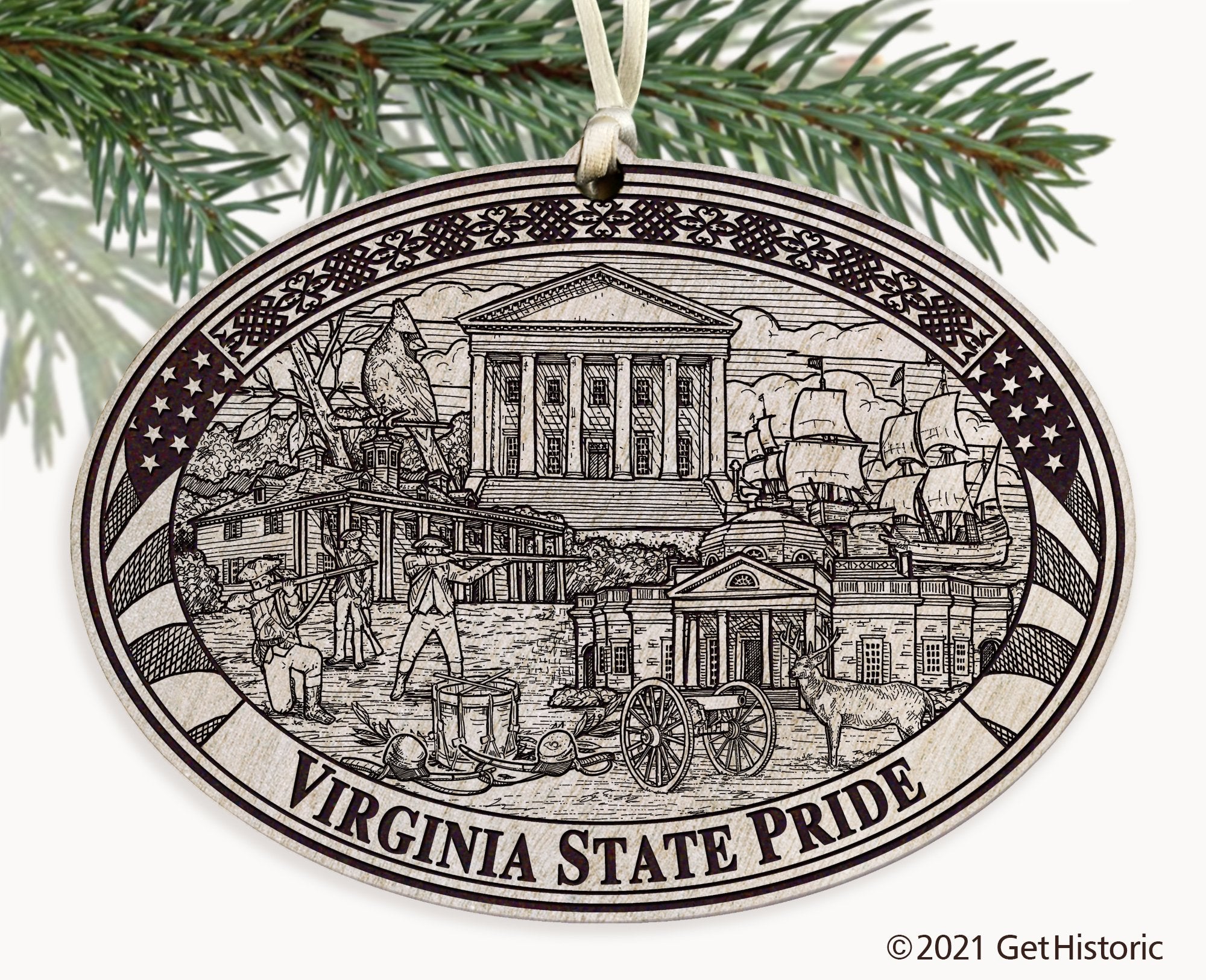 Virginia State Engraved Ornament