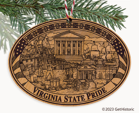 Virginia State Natural Wood Engraved Ornament