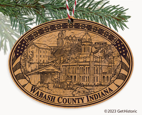 Wabash County Indiana Engraved Natural Ornament