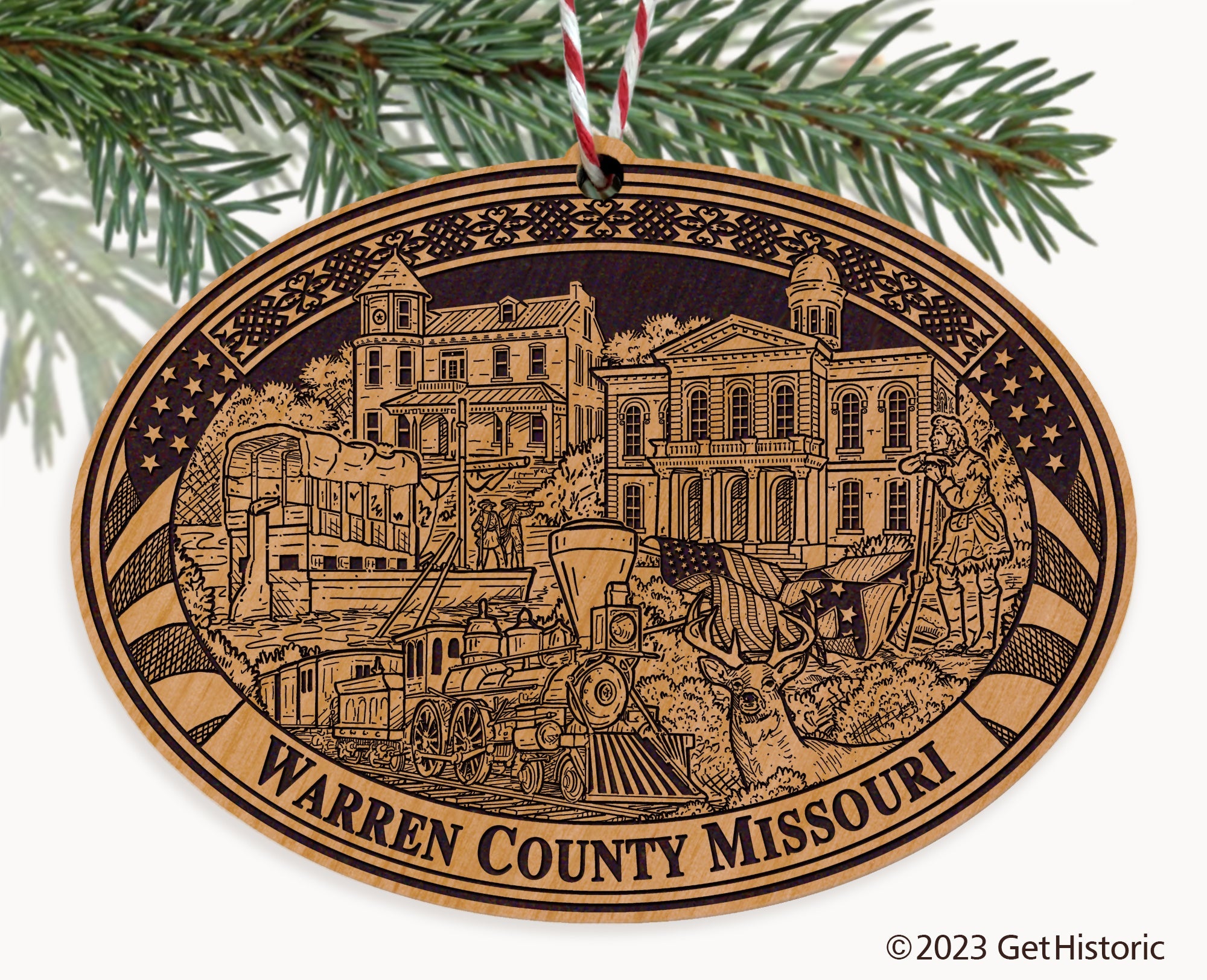 Warren County Missouri Engraved Natural Ornament