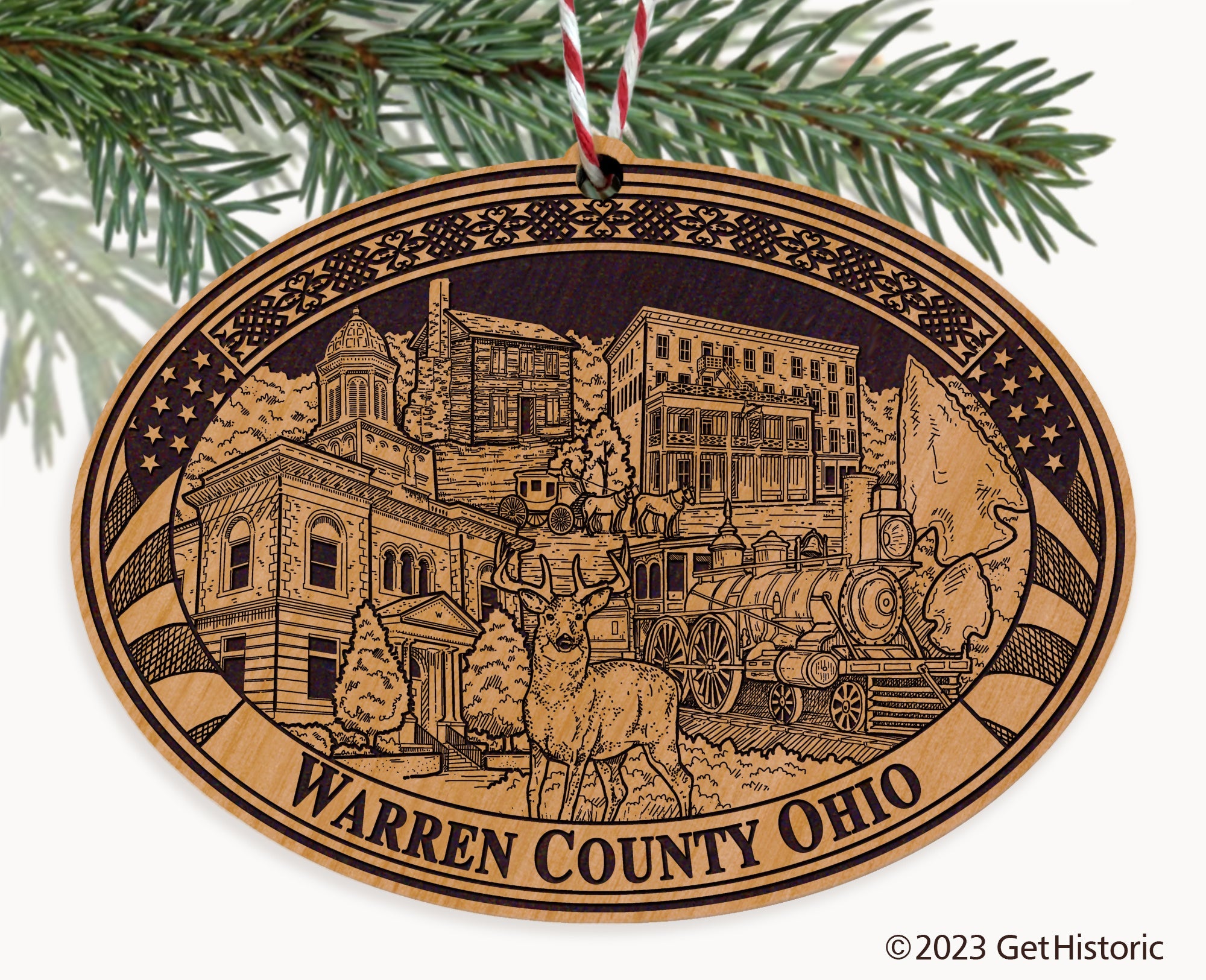 Warren County Ohio Engraved Natural Ornament