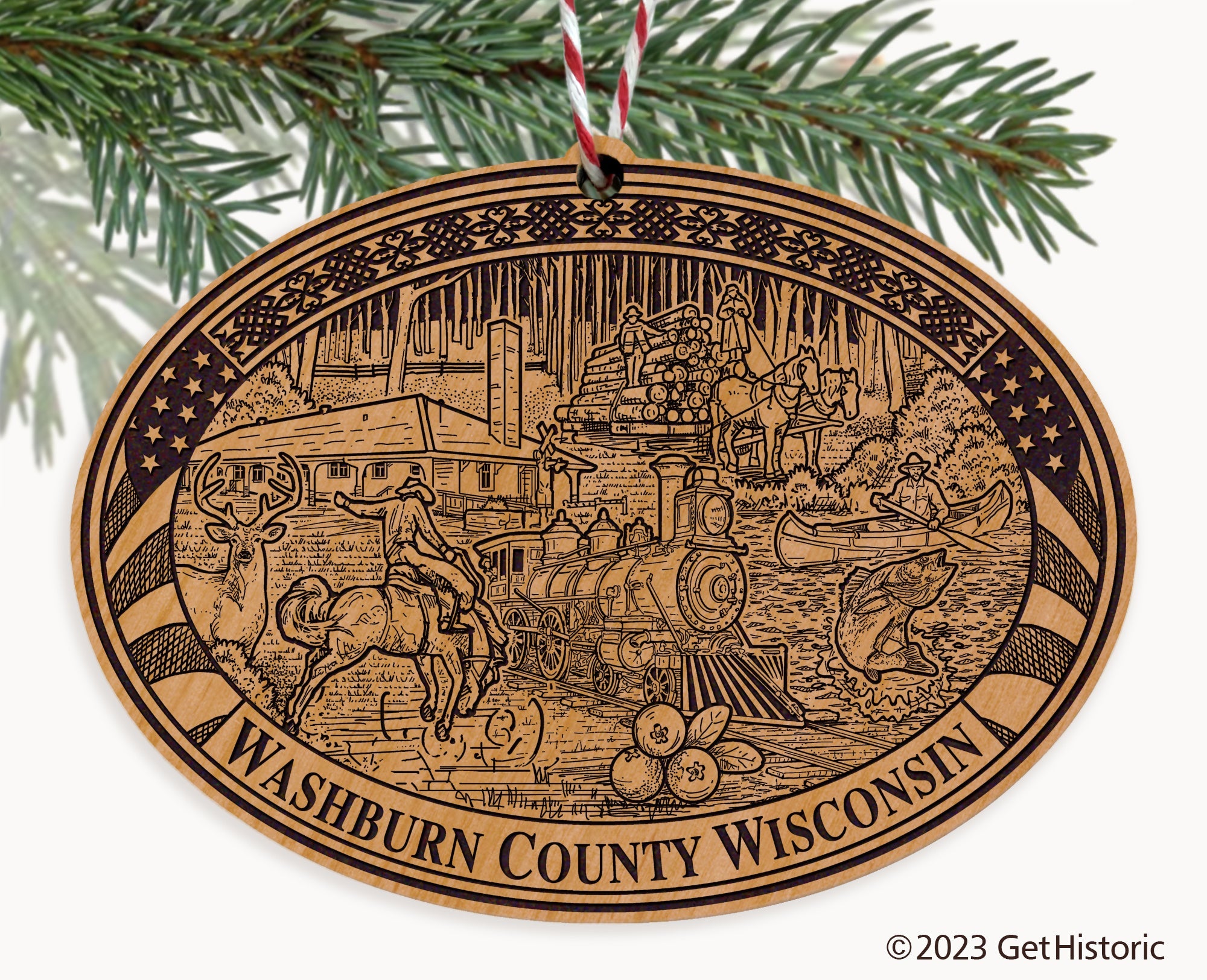 Washburn County Wisconsin Engraved Natural Ornament