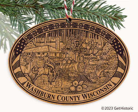 Washburn County Wisconsin Engraved Natural Ornament