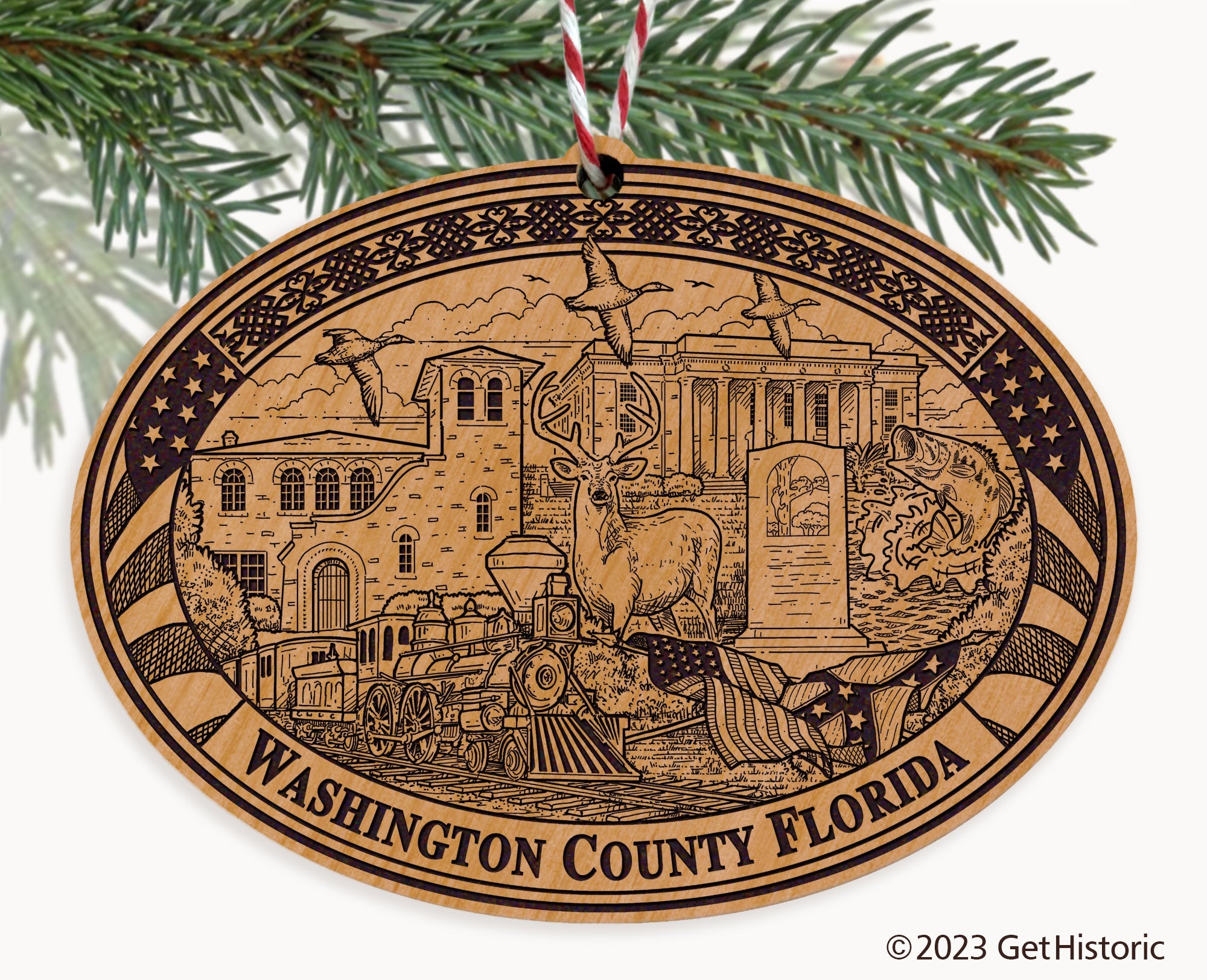 Washington County Florida Engraved Natural Ornament