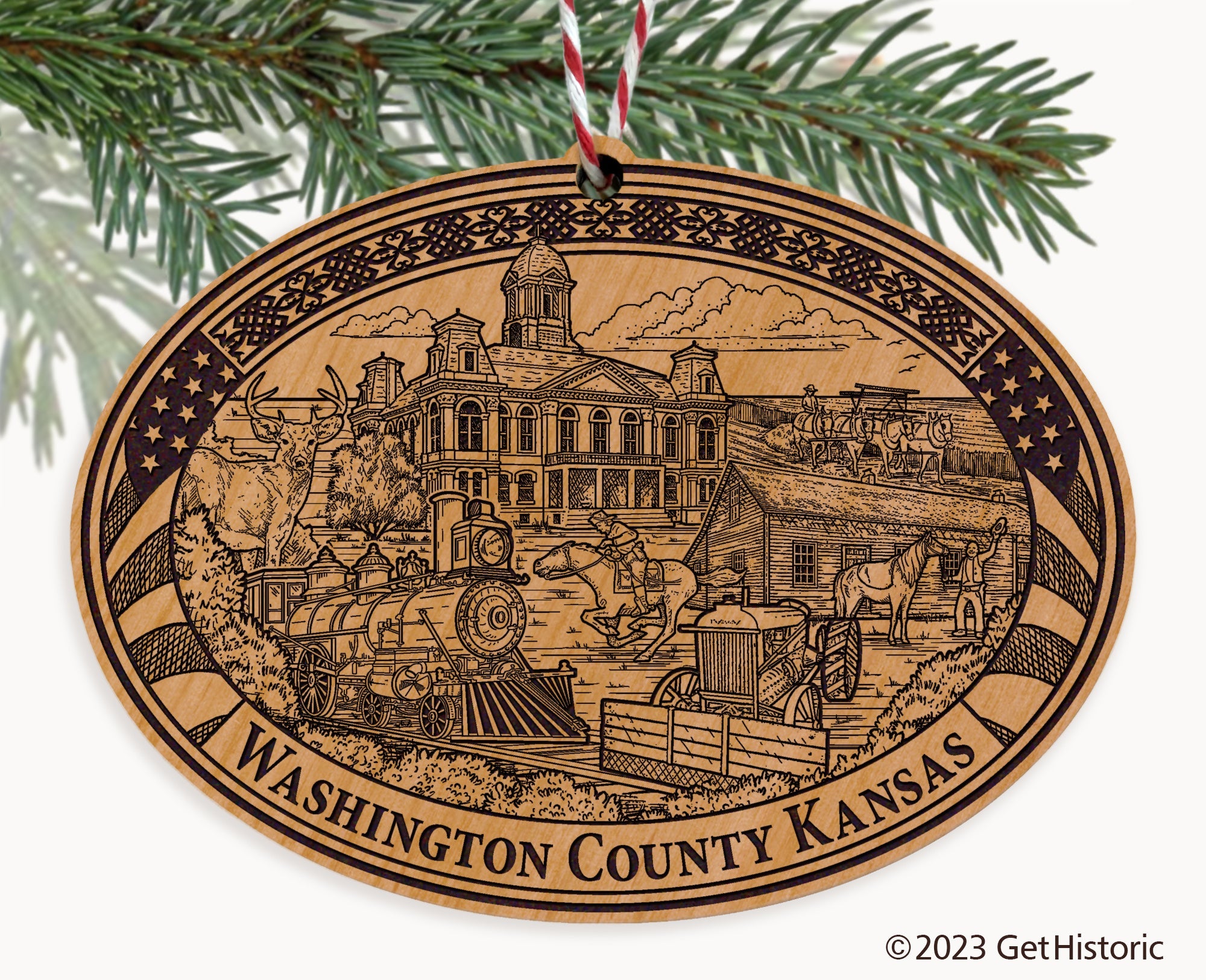 Washington County Kansas Engraved Natural Ornament