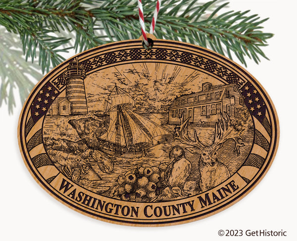Washington County Maine Engraved Natural Ornament