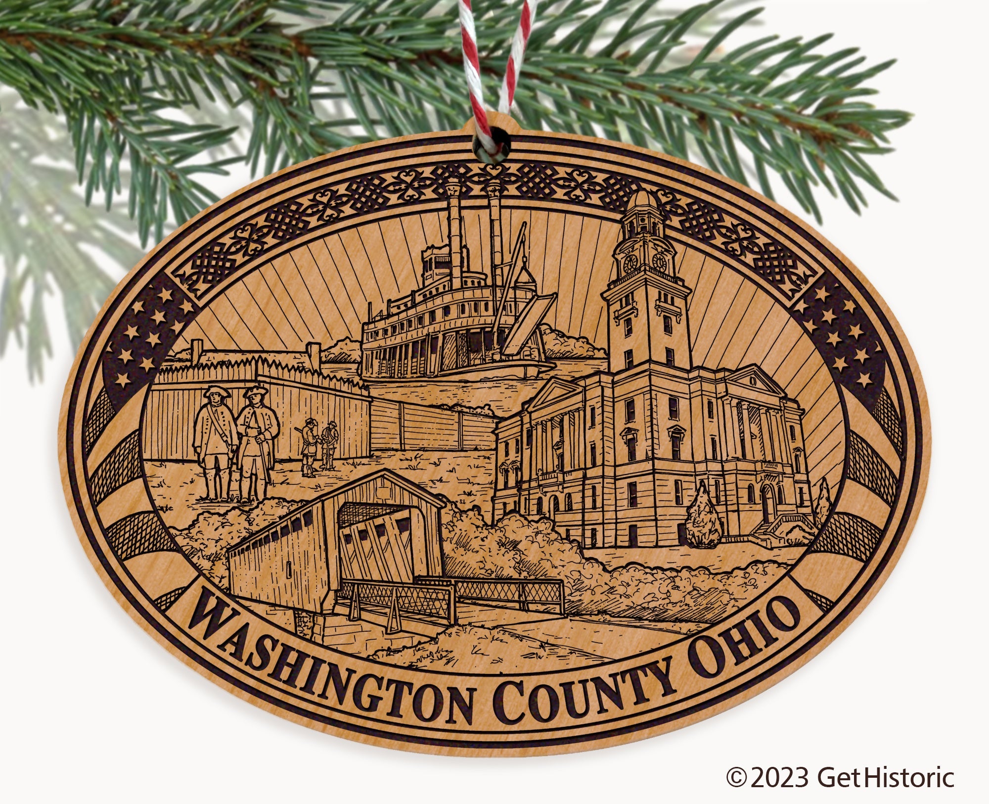 Washington County Ohio Engraved Natural Ornament