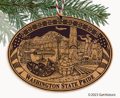 Washington State Natural Wood Engraved Ornament