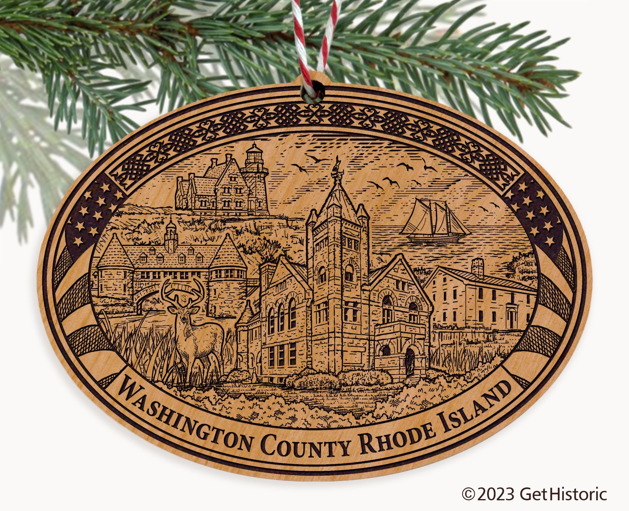 Washington County Rhode Island Engraved Natural Ornament