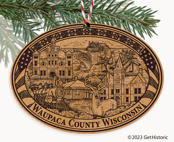 Waupaca County Wisconsin Engraved Natural Ornament