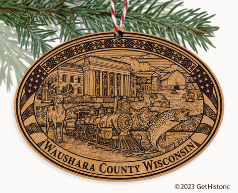 Waushara County Wisconsin Engraved Natural Ornament