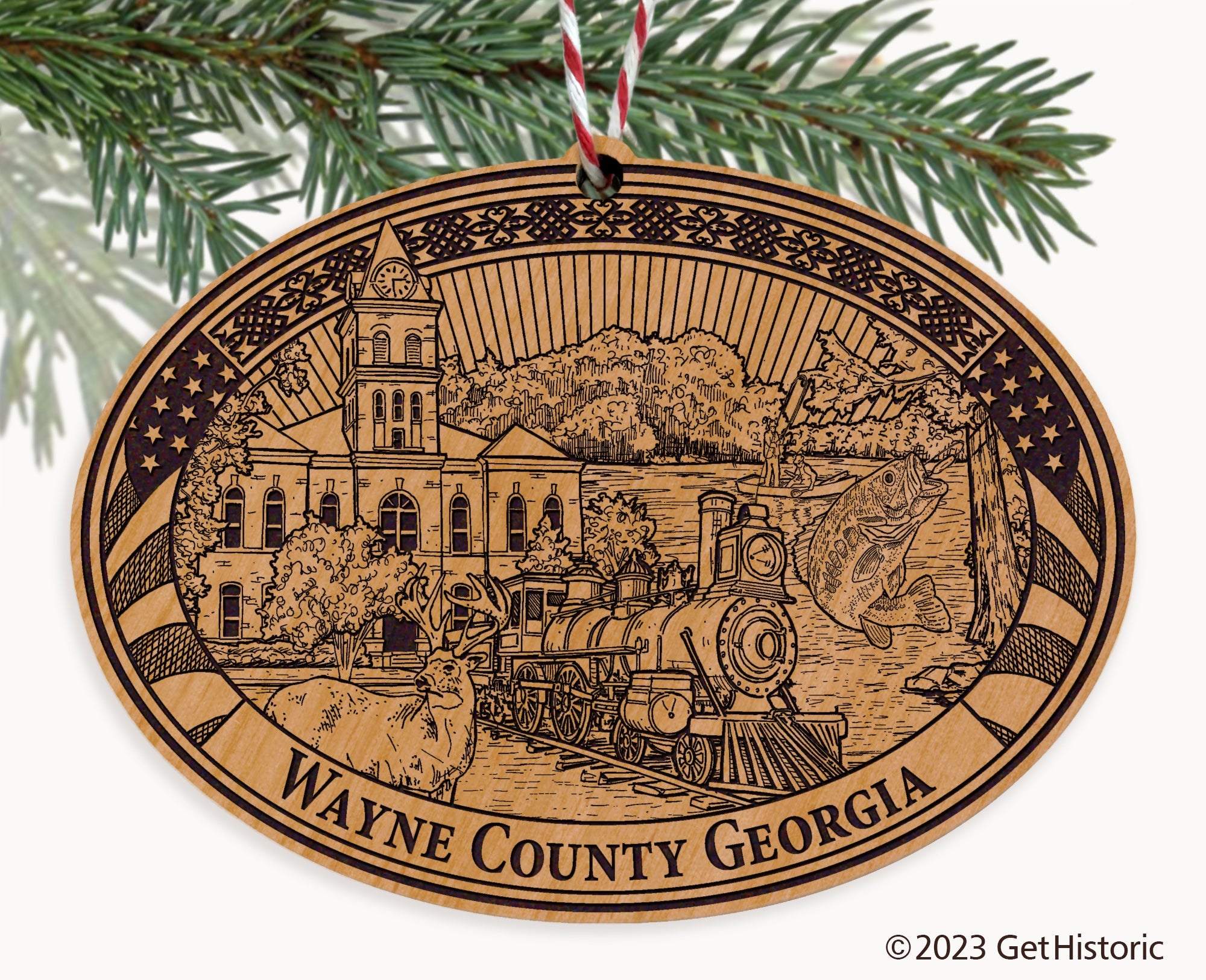 Wayne County Georgia Engraved Natural Ornament