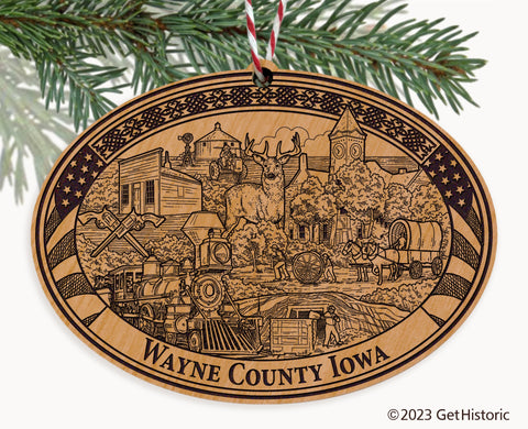 Wayne County Iowa Engraved Natural Ornament